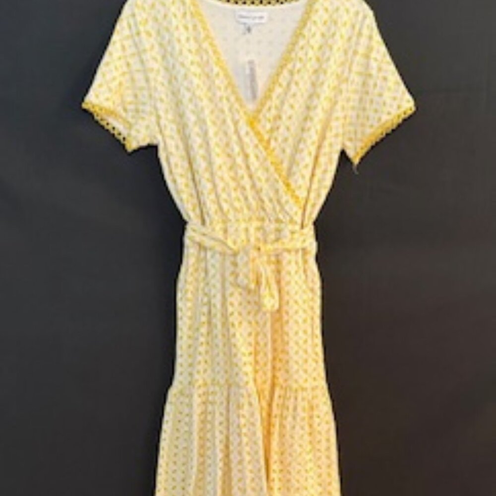 Gibson Latimer Cotton Midi Dress – Size M Yellow/White Embroidery Dress